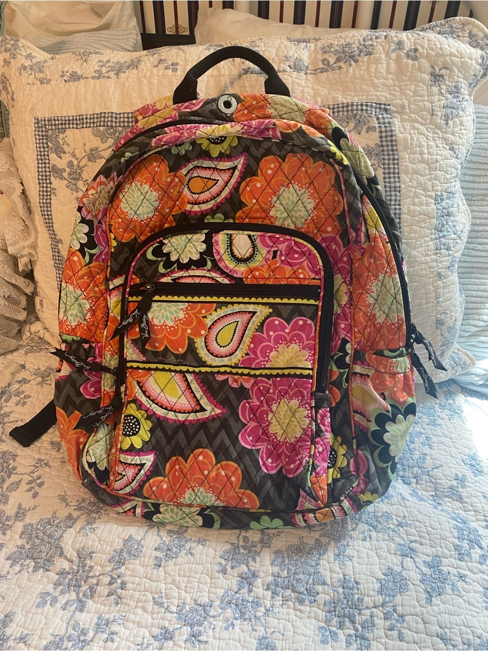 Vera Bradley Ziggy Zinnia Campus Cotton Quilted Backpack